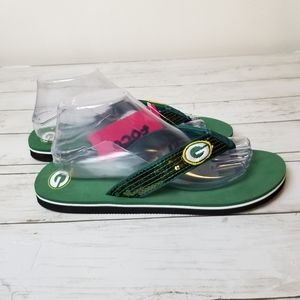 FOCO Green Bay Packers Sequin Flip Flop Sandals NWT